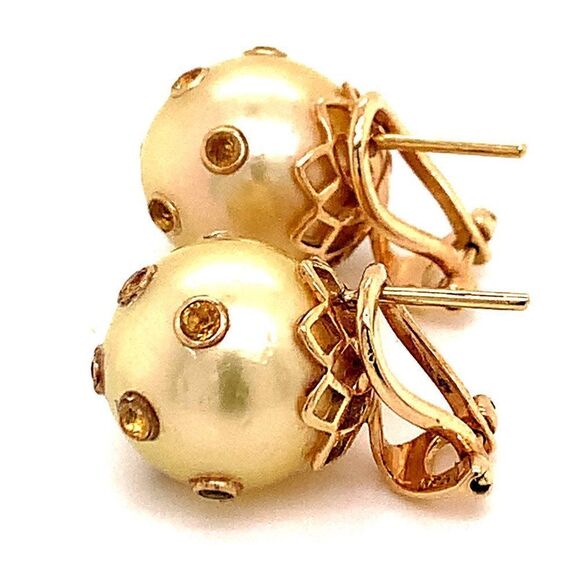 South Sea Pearl Sapphire Earrings 14k Gold 11.33 mm Certified $5,950 113478 - Picture 8 of 16